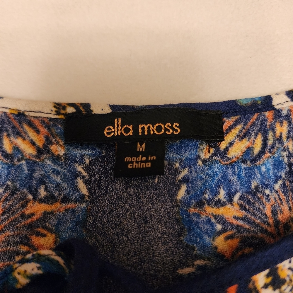 Ella Moss Blue Floral Shift Dress 3/4 Length Sleeves Size M - Picture 7 of 14